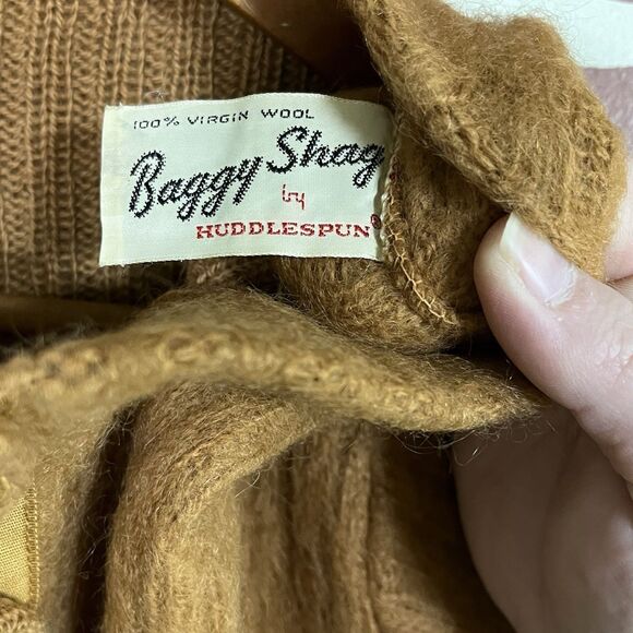 Vtg Women’s M Shaggy Bag By Huddlespun Tan 100% Virgin Wool Button Up Sweater - Picture 2 of 5